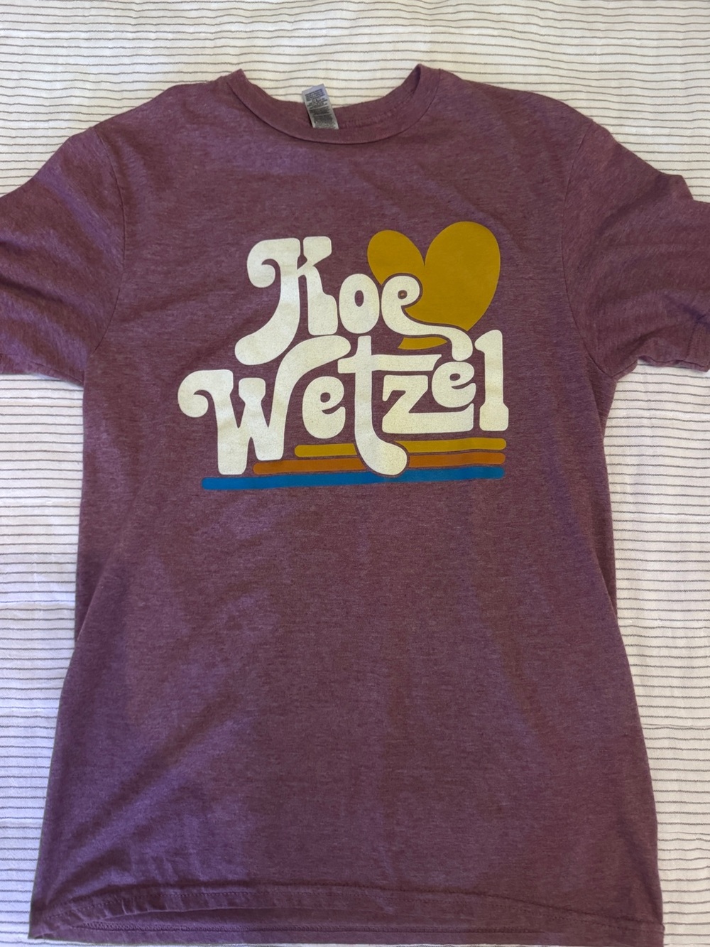 Gildan Maroon Tee with Yellow Heart & Blue Stripe